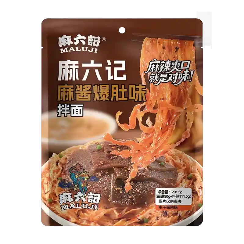 麻六记 麻酱爆肚味 拌面 201.50克 /Sesamsaucen Mischnudeln mit Konjak Pflanzentrippe 201.5g MALIUJI
