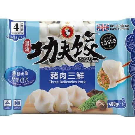 冰冻-Tiefgefroren! 灌汤功夫水饺 猪肉三鲜饺子 20个 / Dumplings Schweinefleisch Shiitake-Pilz und Pilz 20 STK 400g KUNG FU FOOD