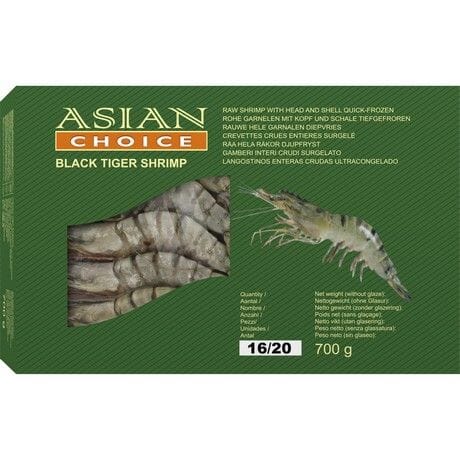 冰冻-Tiefgefroren! 亚洲精选 黑虎虾 有头有壳 16-20 1公斤 /Black Tiger Garnelen HOSO 30% Glasur Gr. 16/20 1kg ASIAN CHOICE