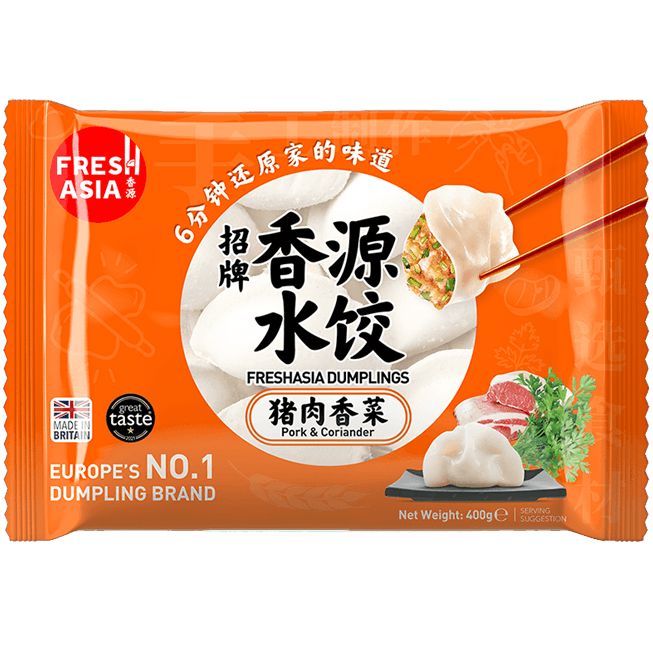 冰冻-Tiefgefroren! 香源 猪肉香菜水饺 400克 /Teigtaschen mit Schweinfleisch und Koriander 400g FRESHASIA