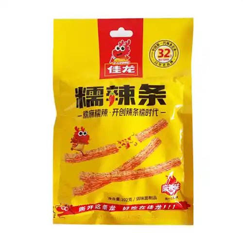 佳龙 糯辣条 麻辣味 102克 /La Tiao scharfe Weizensticks mit typischem Ma-La Geschmack 102g JiaLong