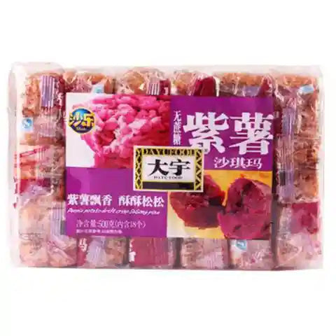 大宇 沙琪玛 紫薯 408克 (18个) /Dessert Weichmehlkuchen Lila-Süßkartoffel Geschmack Sachima 408g Daewoo