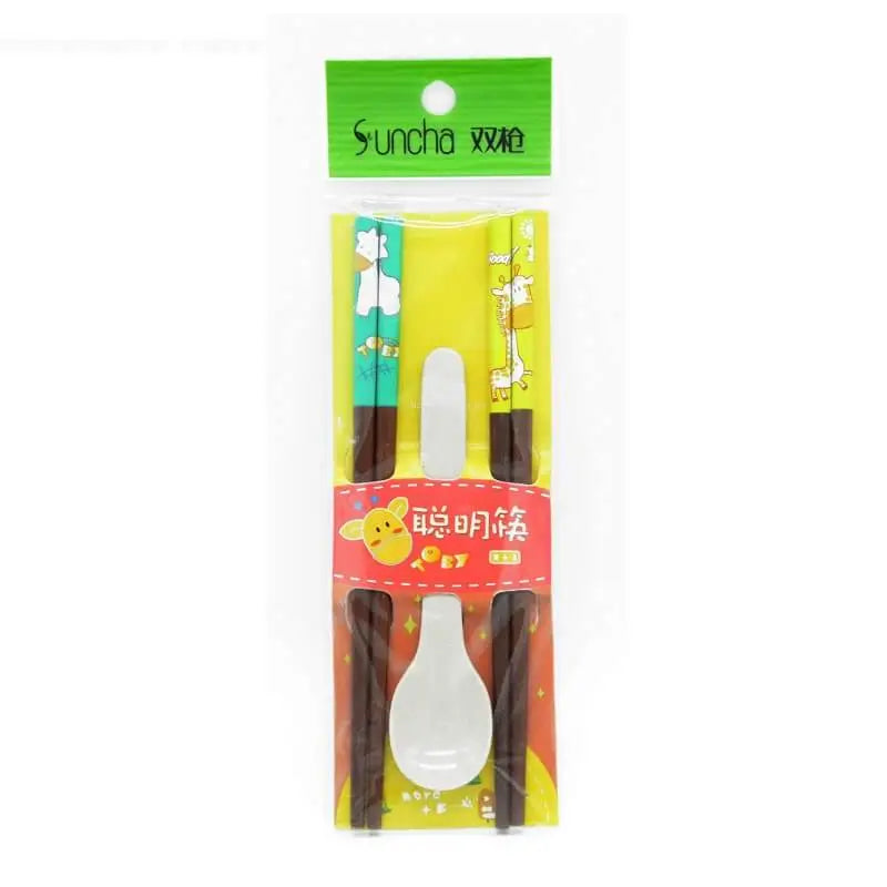 双枪木工艺筷 (无漆儿童聪明筷)一套 /Holzkunst Essstaebchen für Kinder Wenge 1 Set Suncha