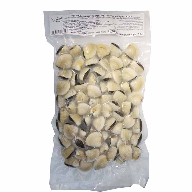 冰冻-Tiefgefroren! 椰树牌 整壳熟琴文蛤 1公斤/ Venusmuschel ganz gekocht 40-60 TCT 1kg