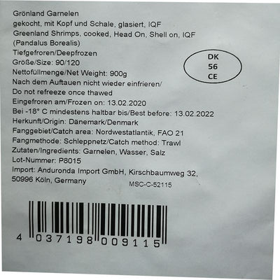 冰冻-Tiefgefroren! 熟北极虾 甜虾 900克 /Grönland Garnelen gekocht 900g
