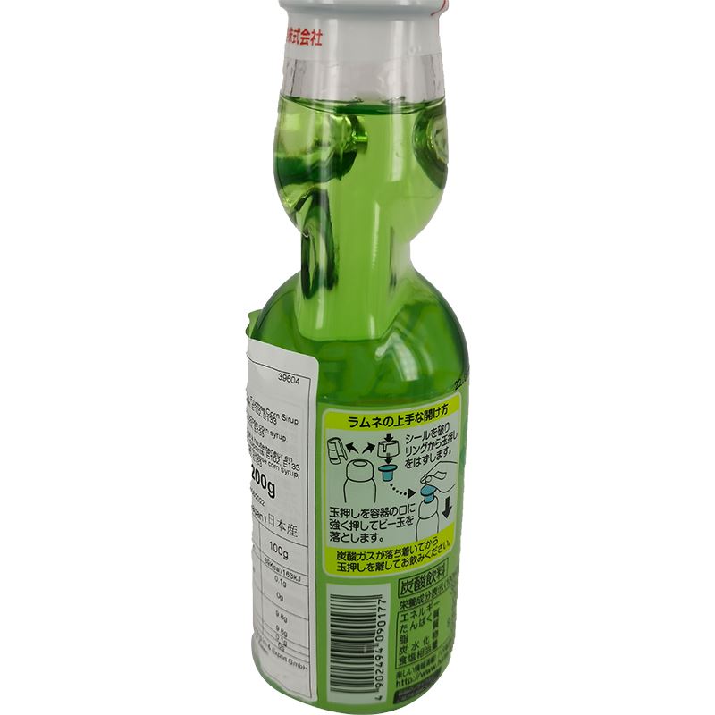 日本波子弹珠汽水 哈密瓜味 200毫升 /Ramune Limonade Melone Geschmack 200ml Hatakosen
