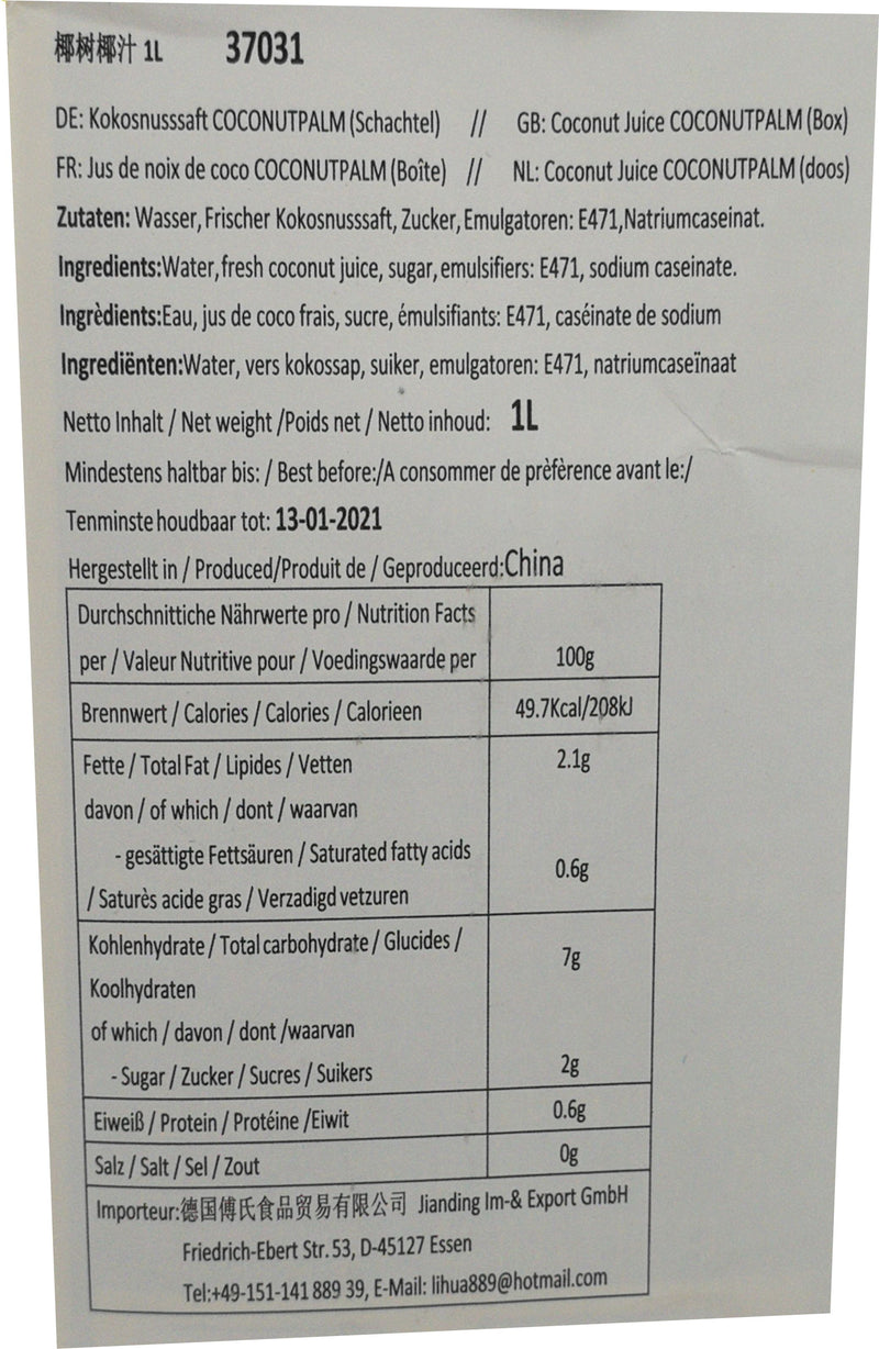 正宗椰树牌椰子汁 1升装 /Kokosnusssaft Coconutpalm 1L