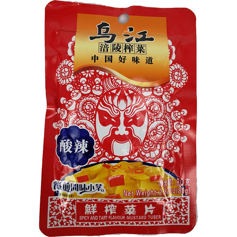 乌江 涪陵榨菜鲜榨菜片 酸辣/Wujiang Gemüsekonserven Scheibe Sauer-Scharf 80g