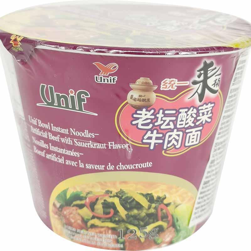 统一 来一桶 老坛酸菜牛肉面 125g/Instantnudeln Rindfleisch mit Sauerkraut Geschmack Unif Bowl 125g