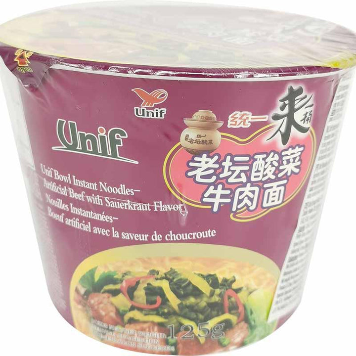 统一 来一桶 老坛酸菜牛肉面 125g/Instantnudeln Rindfleisch mit Sauerkraut Geschmack Unif Bowl 125g