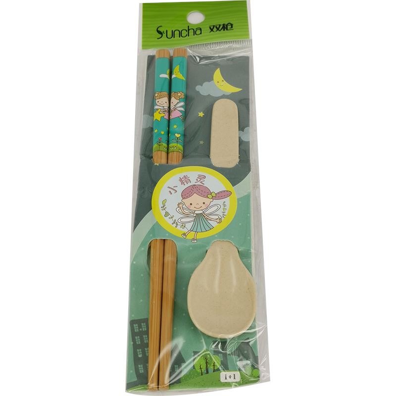 双枪 竹工艺筷(小精灵) 一套 /Kinderbesteck Set 2-teilig (Elfen) Suncha