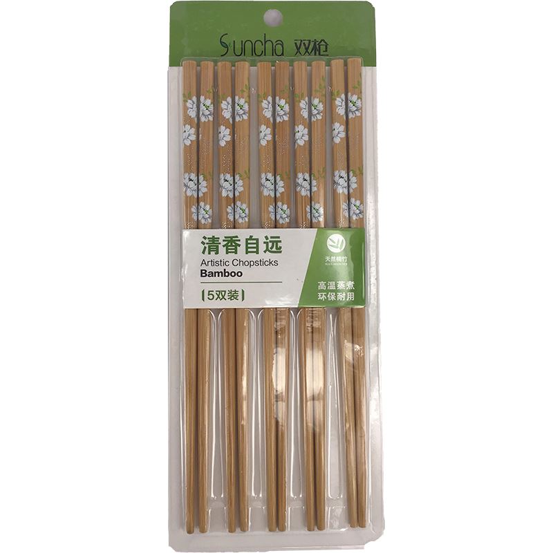 双枪 竹筷 清香自远 /Bambuskunst Essstäbchen (Pflaumenblüte) 5Paar Suncha