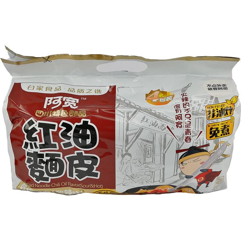白家 阿宽红油面皮非油炸免煮酸辣味 四连包/Instant Nudelsuppe Hot&Sour scharf-sauer Geschmack 4x120g BAIJIA