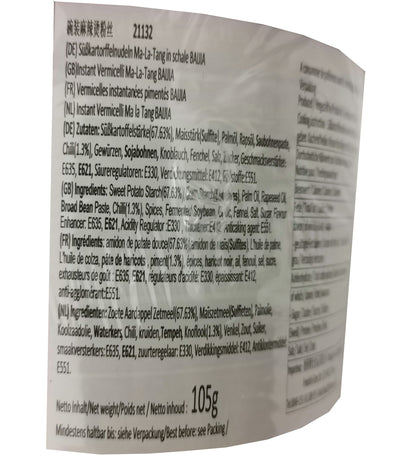 白家 陈记麻辣烫粉丝 桶装 105克 /Instant Süßkartoffelnudeln Ma-La-Tang scharf in Schale 105g BAIJIA
