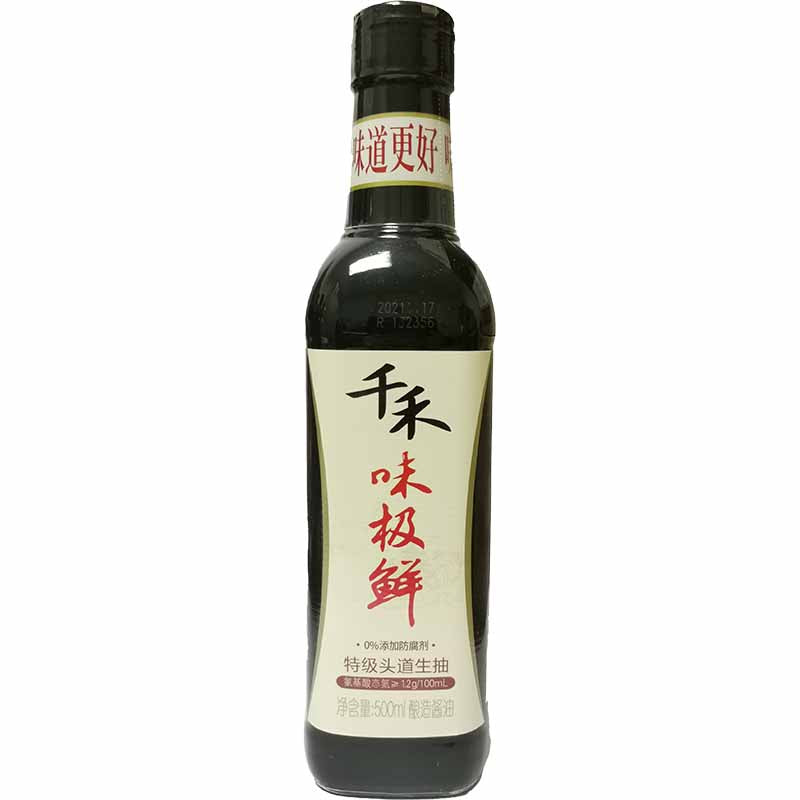 千禾 味极鲜 特级头道生抽 0%添加防腐剂 500毫升 /Sojasauce Weijixian 500ml QIANHE