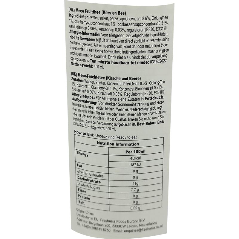 蜜谷 果汁茶 樱桃草莓 400毫升 /Fruchtsaft Teegetränk Kirsch‑ Beeren‑ Geschmack 400ml Meco