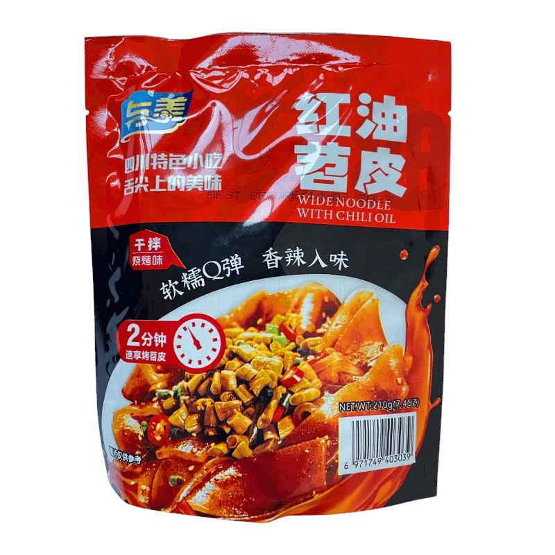 与美 红油苕皮 干拌烧烤味 210克 /Breitnudeln mit Chiliöl 210g YUMEI