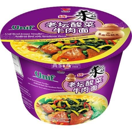 统一 来一桶 老坛酸菜牛肉面 125g/Instantnudeln Rindfleisch mit Sauerkraut Geschmack Unif Bowl 125g