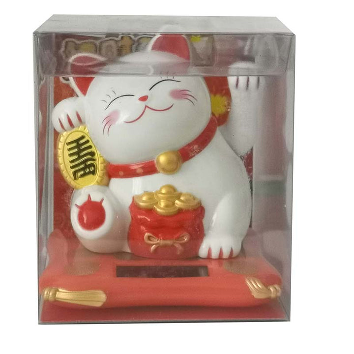 太阳能招财猫 白色 /Plutus Katze Solar Power 10,5cm