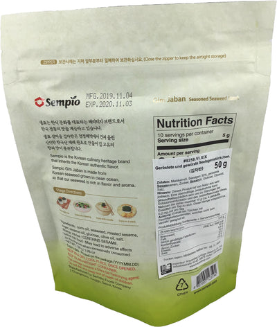韩国休闲紫菜 原味 50克 /Geröstete Seealgenstuckchen mit Sesam 50g Sempio