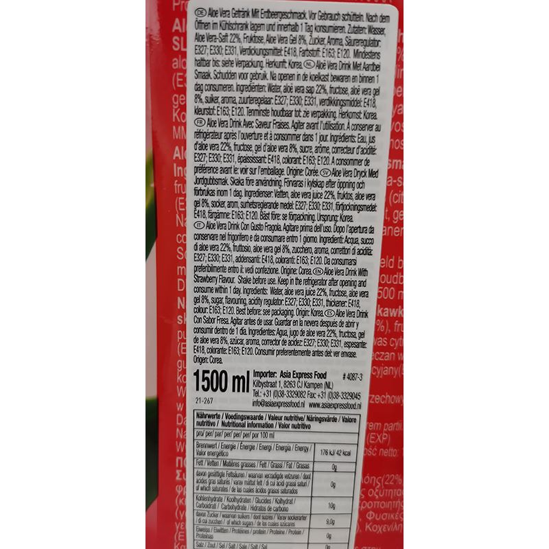 韩国芦荟饮料 草莓味 1.5升 /Aloe Vera Getränk Erdbeeregeschmack 1500ml OKF