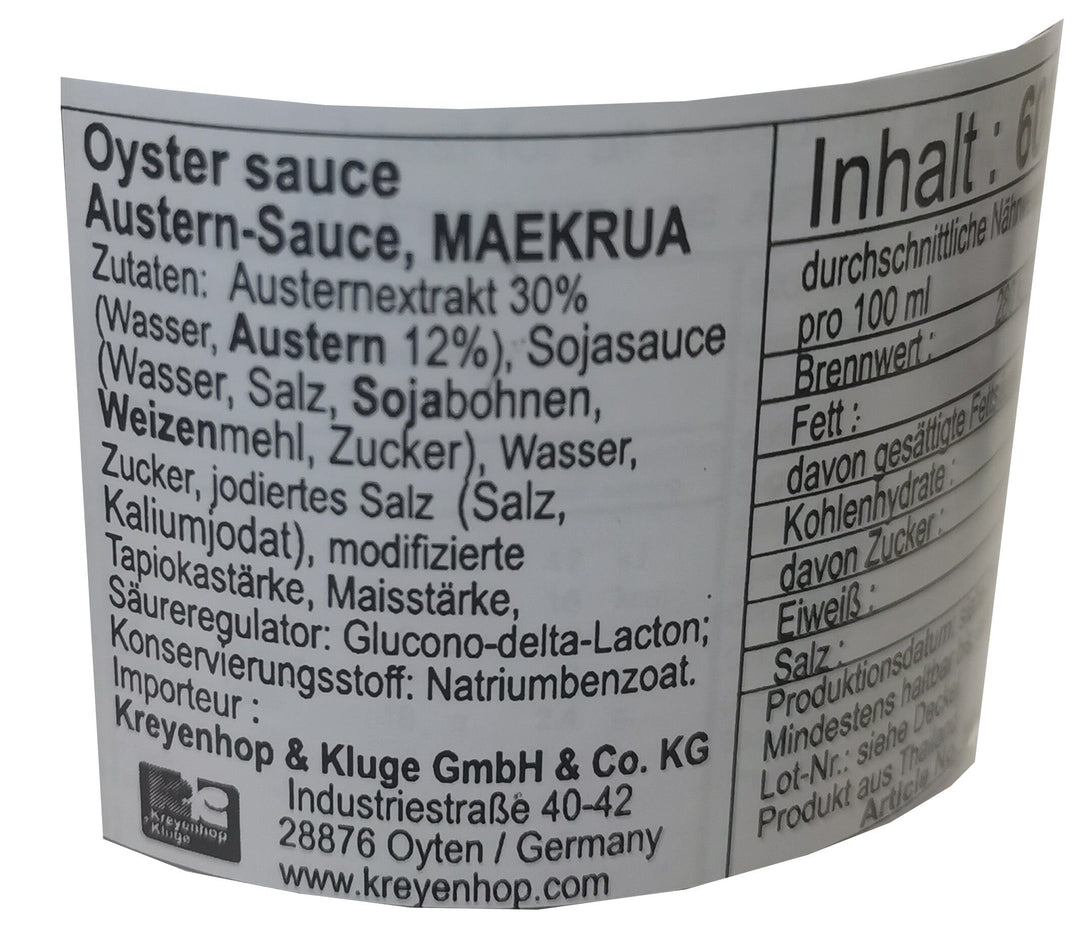泰国主妇牌 鲜味蚝油 600毫升 /Thailand Oystersauce 1. Qualität 30% Austernextrakt 600ml MAEKRUA