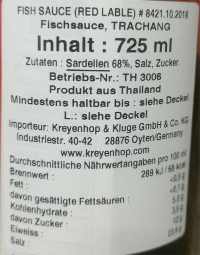 泰国天秤鱼露  68% 凤尾鱼 725毫升 /Fischsauce (68% Sardelle) 725ml TRA CHANG