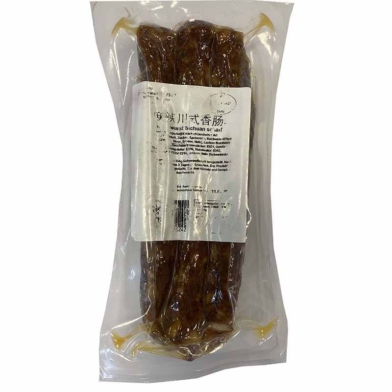 冰冻-Tiefgefroren 腊味居 四川麻辣香肠 麻辣川式香肠 三根装 /Trocken Wurst Sichuan scharf 3 Stück LAWEIJU