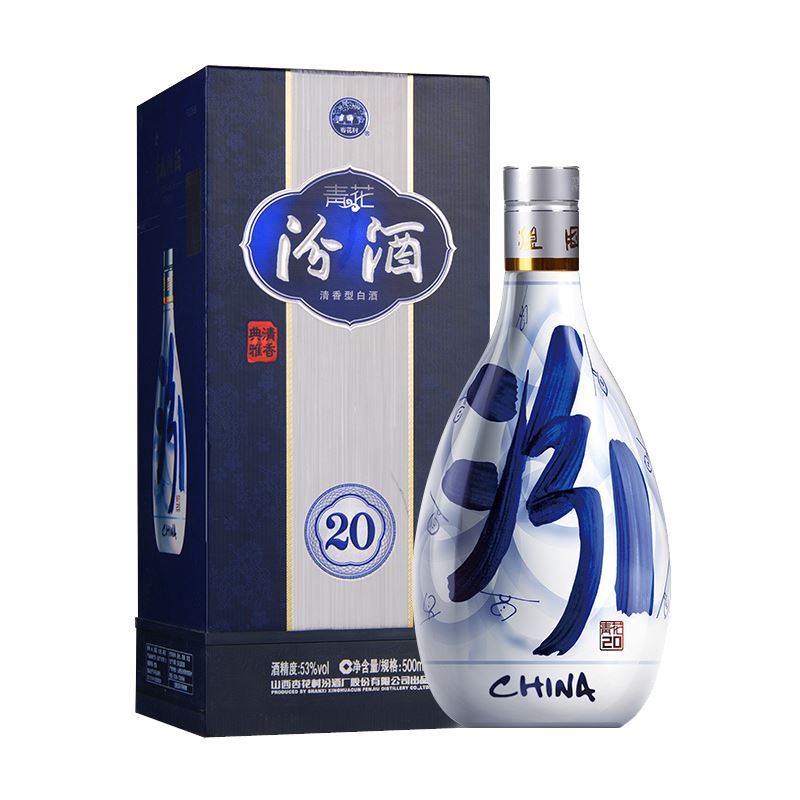 杏花村 青花汾酒 清香型白酒 20年 53度 500毫升 /Blue Flower Chinesische Spirituose 53% Vol. 500ml FENCHIEW